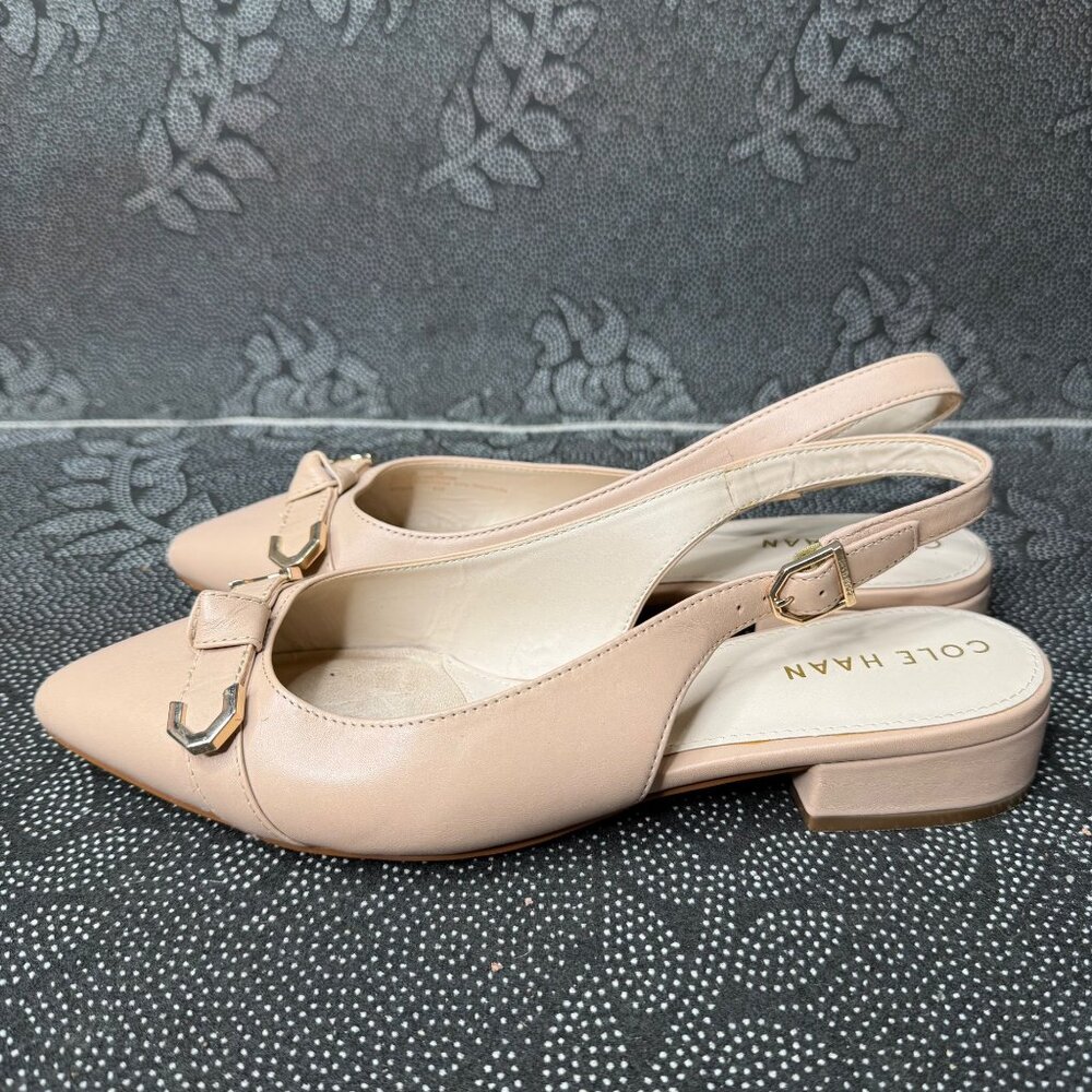 Cole Haan Womens Slingback Pointed Toe Flats Size 7B Beige Leather